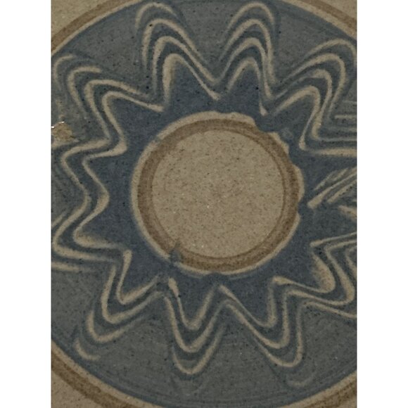 Vintage Jugtown Ware 1995 Stoneware Trivet With Blue & Beige Zigzag Pattern - Picture 2 of 6